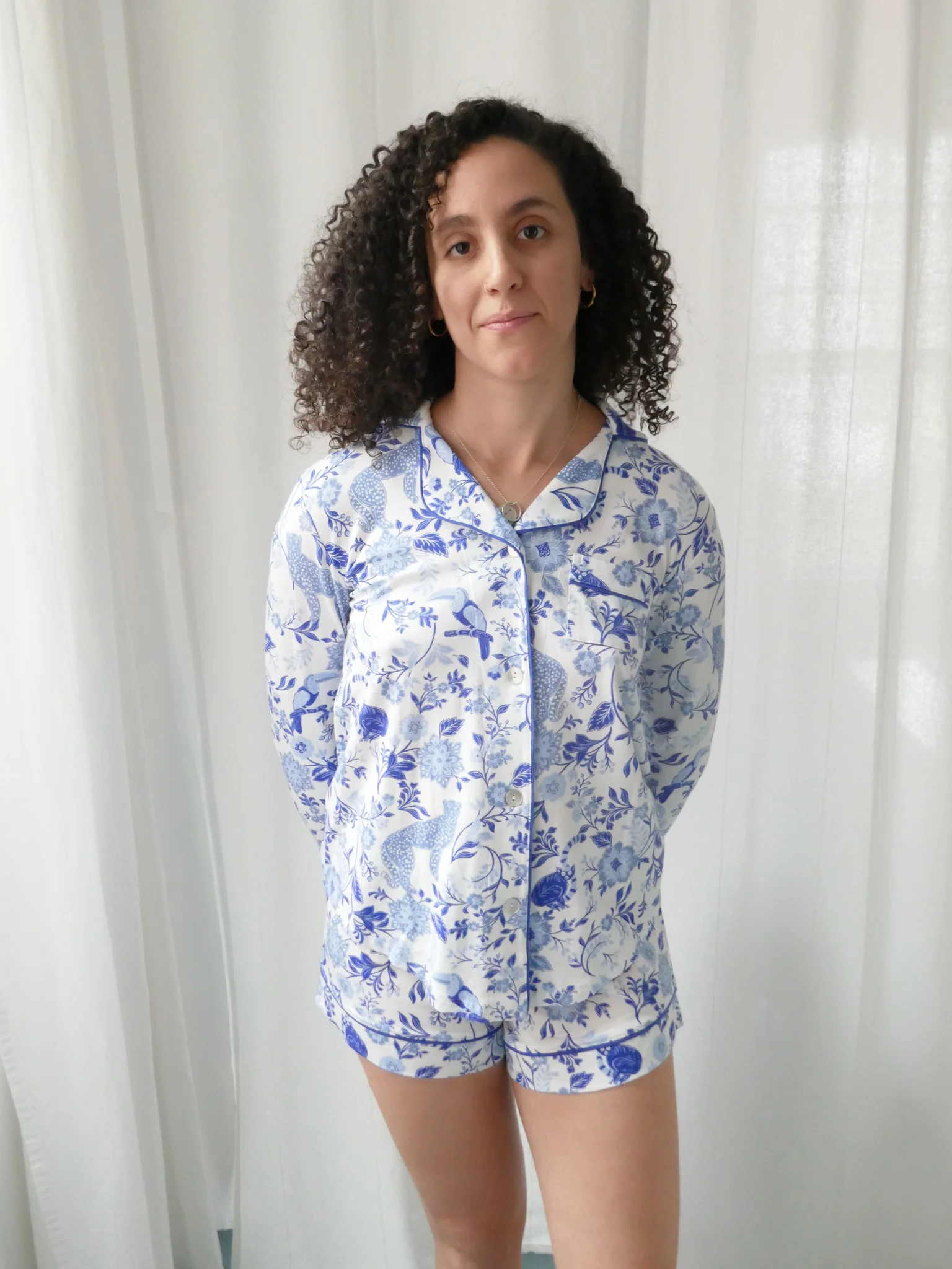 The Cat's Pajamas Pima Knit Long-Sleeved Short PJ Set - Image 4
